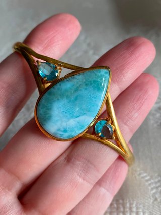 Brazalete Plata Ley y Larimar Azul NUEVO