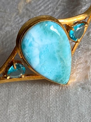 Brazalete Plata Ley y Larimar Azul NUEVO