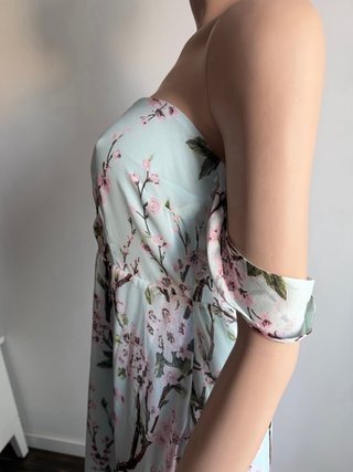 Vestido largo floral azul y rosa