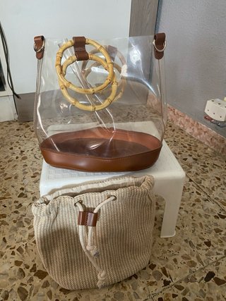 Bolso transparente rafia y piel Paco Martinez