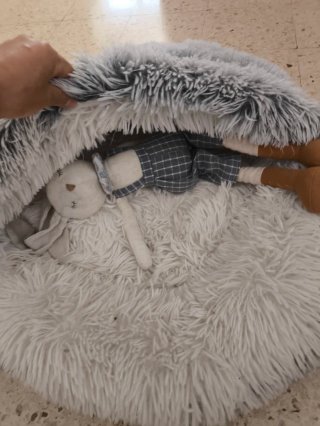 Cama Cueva para Perro/Gato Gris y Blanca