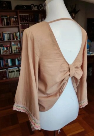 Blusa donna color pesca con fiocco