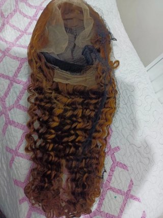 Peluca Humana Larga Rizada Marrón/Dorado