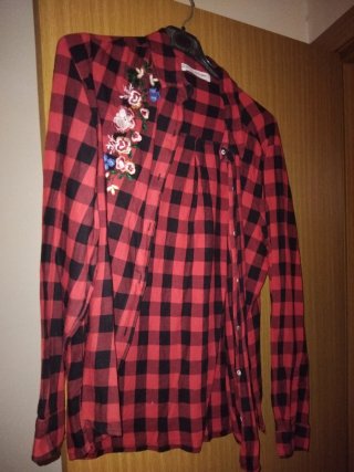 Camisa cuadros bordada mujer