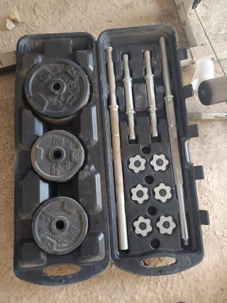 Maquina multi, bici estática, banco y discos