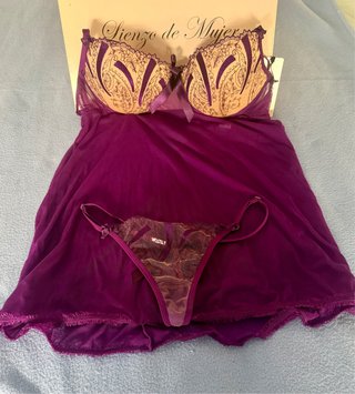 Conjunto lencería picardías morado