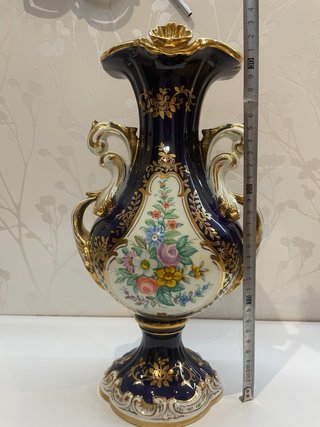 Jarrón Vintage Isabelino Azul Cobalto y Oro