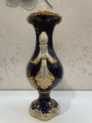 Jarrón Vintage Isabelino Azul Cobalto y Oro