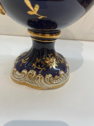 Jarrón Vintage Isabelino Azul Cobalto y Oro