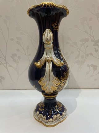 Jarrón Vintage Isabelino Azul Cobalto y Oro