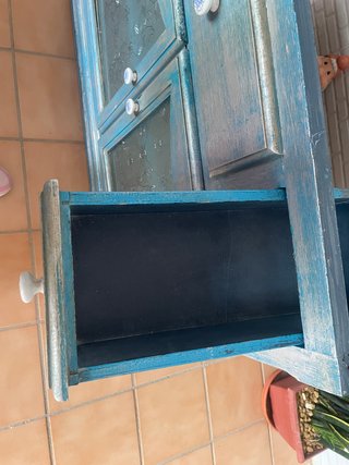 Mueble de baño madera azul y blanco,pintado a manp