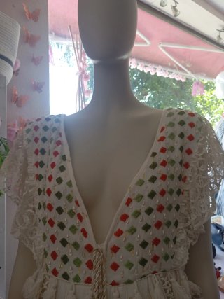 Vestido ibicenco blanco y verde