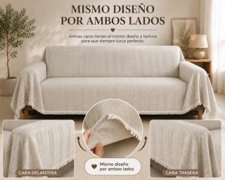Funda sofá reversible con flecos 180x180cm