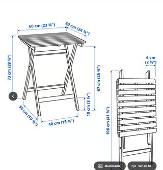 Conjunto Mesa y 2 Sillas Exterior Madera