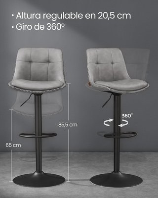 2 Taburetes Bar Giratorios Cuero Gris VASAGLE