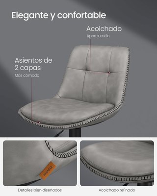 2 Taburetes Bar Giratorios Cuero Gris VASAGLE
