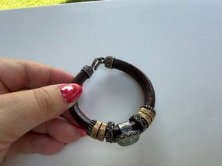 Pulsera Plata de palo Piedra Verdosa Cristal