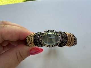 Pulsera Plata de palo Piedra Verdosa Cristal