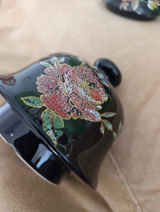 Juego 2 Jarrones Cerámica Florales Negros
