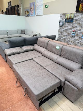 Sofá chaise longue beige y gris