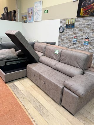 Sofá chaise longue beige y gris