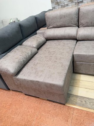 Sofá chaise longue beige y gris