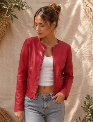 Chaqueta Biker Roja