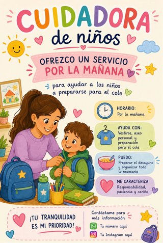 Cuidadora de niño/as por la mañana