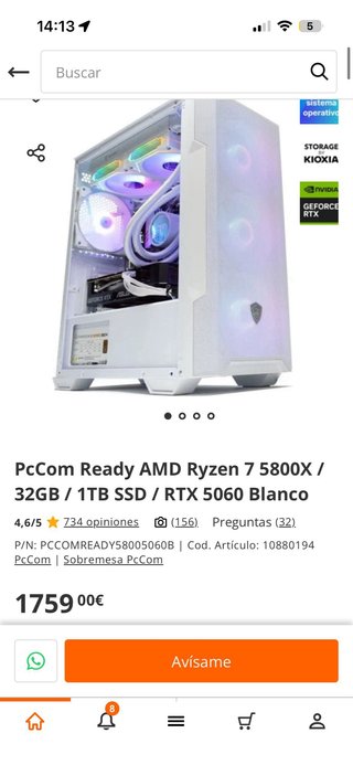 PC Gaming Ryzen 7 5800X / RTX 5060 / 32GB RAM / 1T