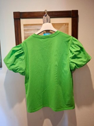 T-shirt Zara cotone verde maniche a sbuffo L
