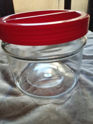 Barattolo vetro con tappo rosso larghezza 18cm
