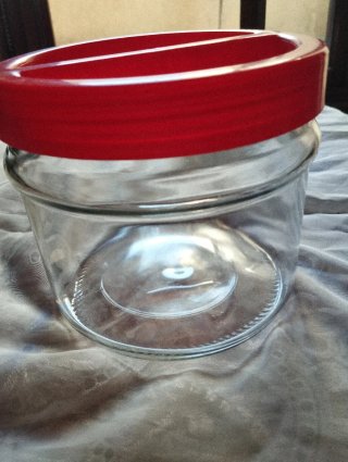 Barattolo vetro con tappo rosso larghezza 18cm