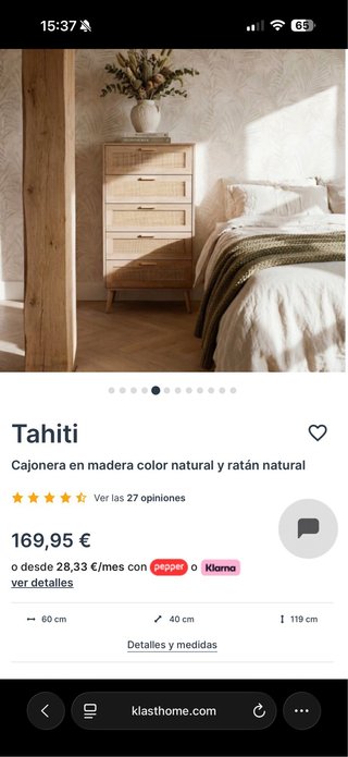 Cómoda Klast Home Madera y Ratán