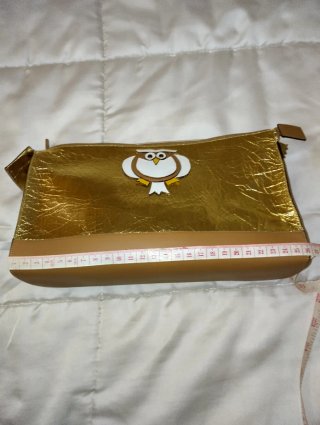 Pochette in vera pelle oro con Gufo
