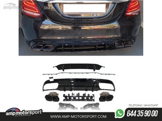 DIFUSOR TRASERO CON COLAS NEGRAS PARA MERCEDES CLASE C KOMBI/SEDAN W205 NEGRO BRILLO