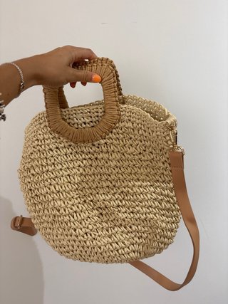 Bolso Zara Paja Cuadrado Asa Marrón