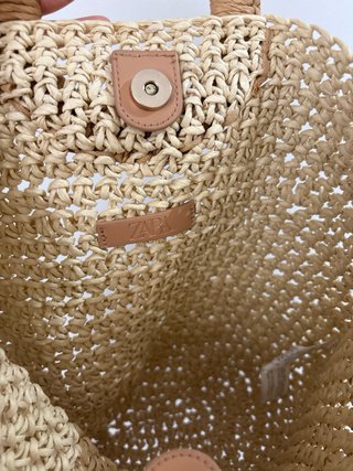 Bolso Zara Paja Cuadrado Asa Marrón