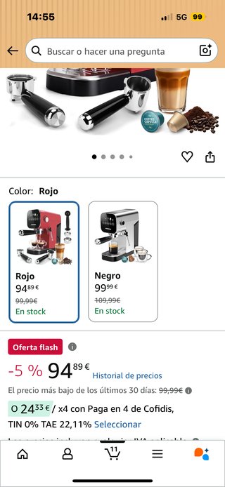 Cafetera Aigostar Espresso 20 Bares Roja