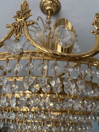 3 Lámparas de cristal estilo corona dorada