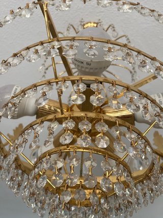 3 Lámparas de cristal estilo corona dorada