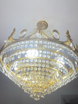 3 Lámparas de cristal estilo corona dorada