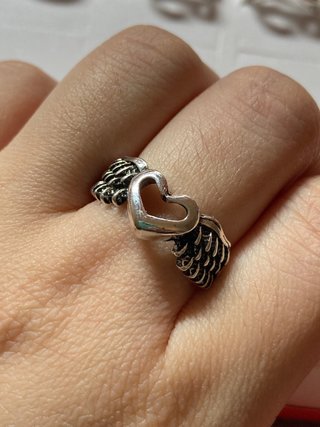 Anillo Corazón Alas Acero Plata 18mm