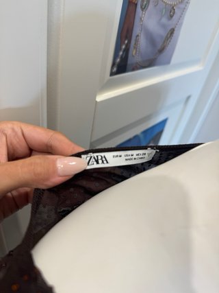 Top Zara Brillante Marrón semitransparente