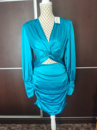 Vestido fiesta azul verdoso nuevo con etiqueta