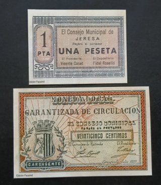 2 Billetes Locales Valencia (Reproducción)