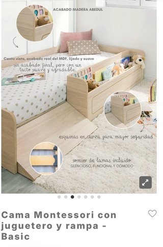 Cama Montessori con juguetero y rampa