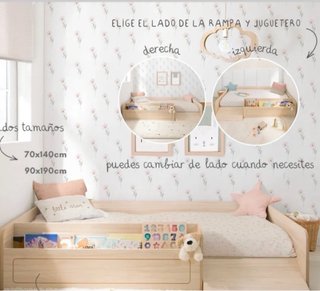 Cama Montessori con juguetero y rampa