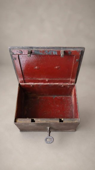 Caja de caudales antigua de metal con llave