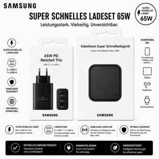 Cargador Samsung 65W PD y Cargador Inalámbrico