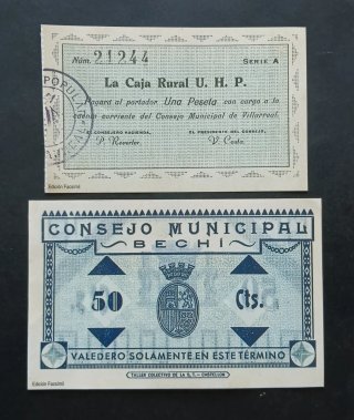 2 Billetes Locales Castellón Facsímil